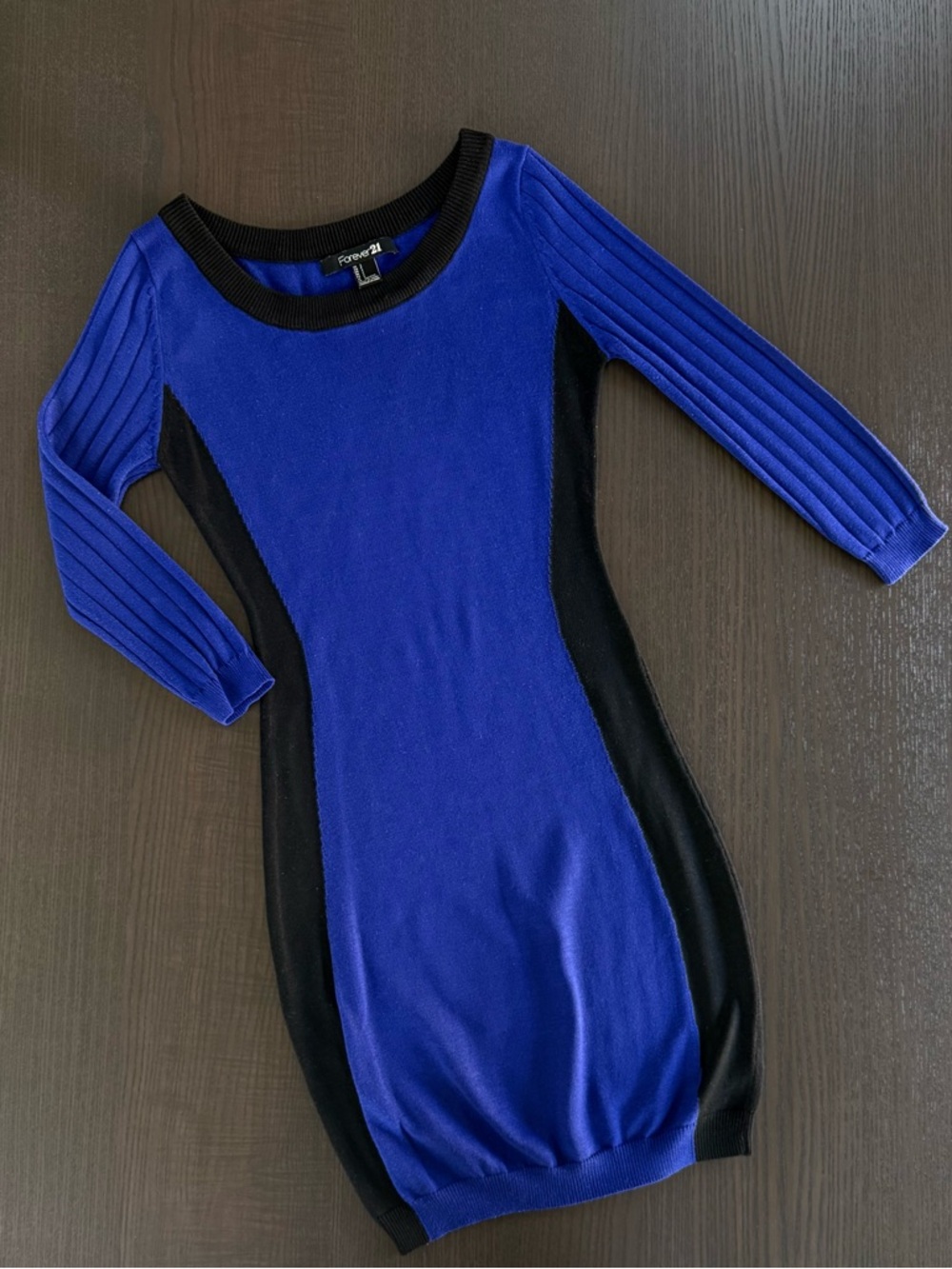 Forever 21 Royal Blue and Black Long Sleeve Bodycon Dress